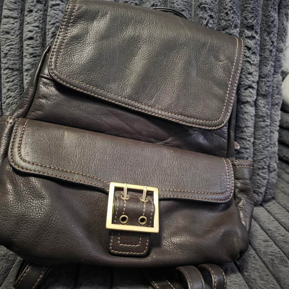 Wilsons Leather Dark Brown Backpack with Gold Buckle